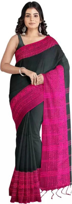 GOLU Self Design Handloom Cotton Blend Saree(Green, White)