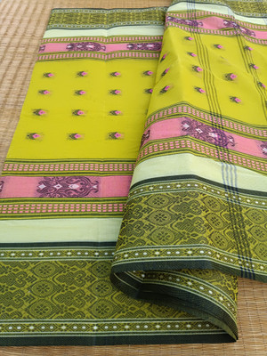 KhayaFashion Woven Tant Pure Cotton Saree(Light Green)