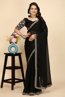 SAADHYA CREATION Embroidered Bollywood Chiffon Saree(Black)