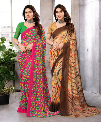 Divastri Printed Bollywood Georgette Saree(Pack of 2, Multicolor)