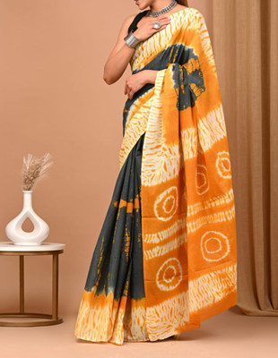 Om Traders Printed Saree with Attached Blouse Cotton Silk Saree(Multicolor)