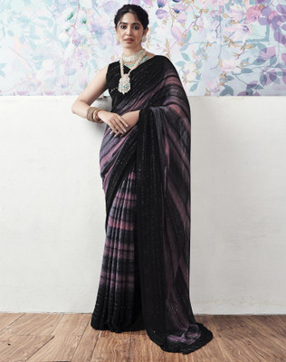 Tasrika Printed Daily Wear Chiffon, Georgette Saree(Black, Grey, Pink)