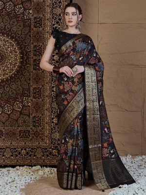 Tasrika Printed Chinnalapattu Viscose Rayon Saree(Black)