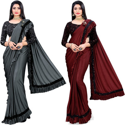 HouseOfCommon Embellished Bollywood Lycra Blend Saree(Pack of 2, Multicolor)