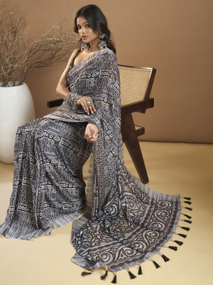 Sareemall Printed Chanderi Georgette Saree(Black)