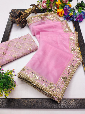 LADYZILLA Embroidered Bollywood Net Saree(Pack of 2, Pink)