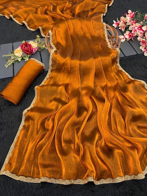 Oakwear Solid/Plain Bollywood Tissue Saree(Orange)
