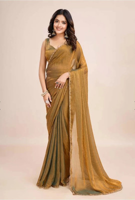 FluteFashion Self Design Bollywood Silk Blend Saree(Gold)
