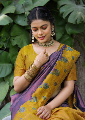 COSBILA FASHION Woven Banarasi Silk Blend Saree(Purple)