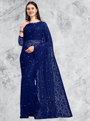 Nexafashion Solid/Plain Bollywood Net Saree(Blue)