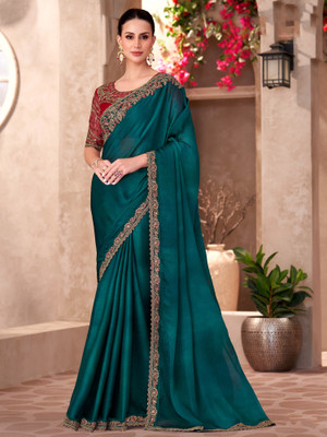 all about you Embellished Bollywood Georgette Saree(Green)