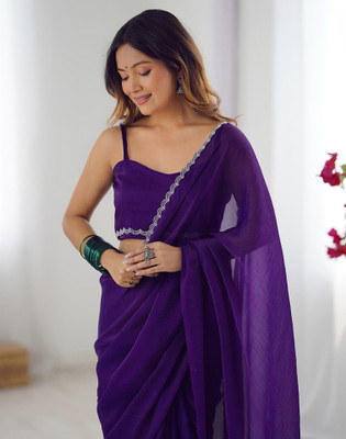 Satrani Embellished, Embroidered Bollywood Jimmy choo, Chiffon Saree(Purple)