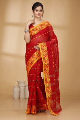 DipDiya Self Design Tant Pure Cotton Saree(Red)