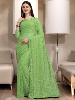 NORAFLEX Embroidered Bollywood Net Saree(Light Green)