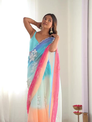 VED CREATION Embroidered Bollywood Georgette Saree(Multicolor)