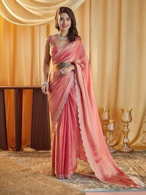 durvacreation Solid/Plain Bollywood Handloom Satin Saree(Pink)