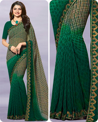 V And V Shop Printed Bollywood Georgette Saree(Dark Green)