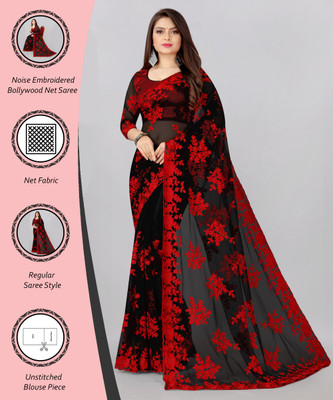 Noise Embroidered Bollywood Net Saree(Red)