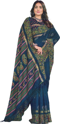 Hanvi Fashions Floral Print Handloom Chiffon Saree(Green)