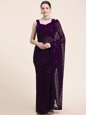 Clemira Embellished Bollywood Georgette Saree(Purple)
