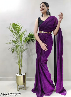 Amavii Solid/Plain Bollywood Lycra Blend Saree(Pack of 2, Purple, Black)