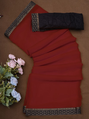 Kasumbo Tex Solid/Plain Bollywood Georgette Saree(Maroon)