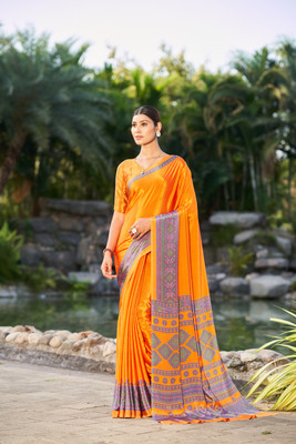 KANDORA Printed Bollywood Crepe Saree(Orange)