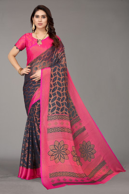 Winza Designer Geometric Print, Printed, Self Design Bollywood Chiffon, Brasso Saree(Grey)