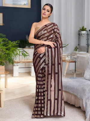 Clemira Embellished Bollywood Georgette Saree(Brown)