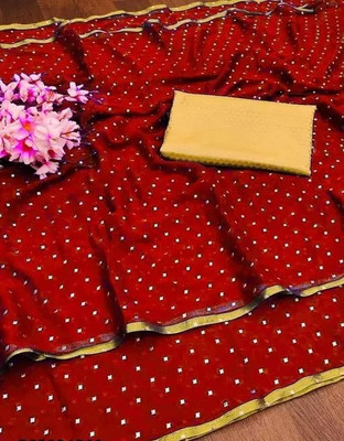 VINIT ENTERPRISE Polka Print Daily Wear Chiffon Saree(Red)
