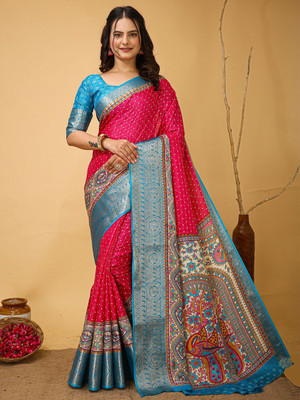 Anouk Rustic Printed Chinnalapattu Silk Blend Saree(Pink)