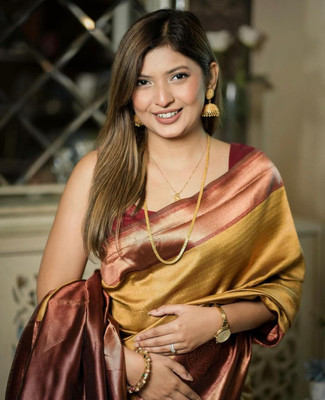 CENTURY CREATION Self Design Banarasi Jacquard Saree(Brown)