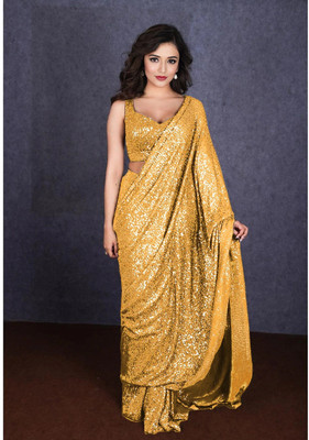 Anjani Textile Embroidered, Embellished Bollywood Georgette Saree(Gold)