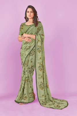 Nandita designer Printed Bandhani Chiffon Saree(Green)
