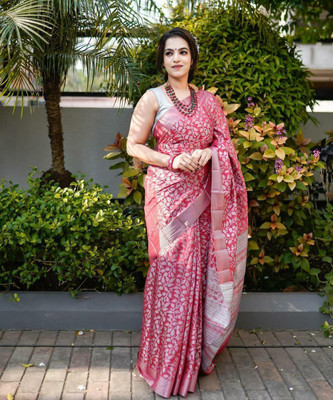 Bansari Textiles Embellished, Applique Kanjivaram Art Silk Saree(Pink)