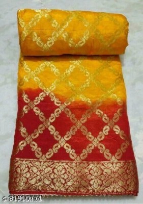 Yogeshhoney Woven Bandhani Art Silk Saree(Yellow)