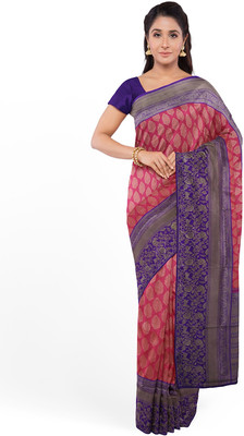 SOFIEFAB Woven, Solid/Plain Kanjivaram Pure Silk Saree(Pink)