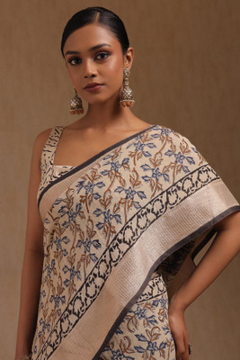 soch Printed Saree with Attached Blouse Viscose Rayon Saree(Beige)