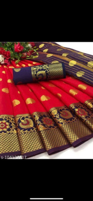 Muskan Fab Woven Banarasi Cotton Silk Saree(Red)