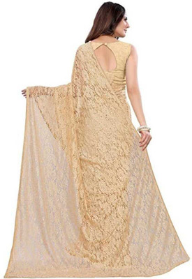 NEXA Solid/Plain Bollywood Net Saree(Cream)