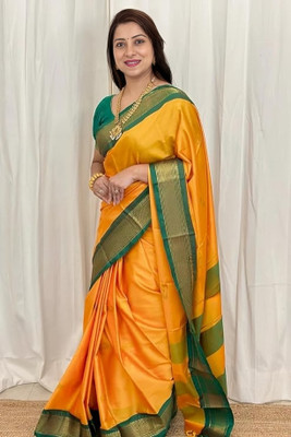 Shruti Bandhani Woven Kanjivaram Cotton Silk Saree(Yellow)
