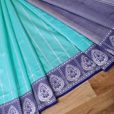 KHANJAN FASHION Graphic Print, Self Design, Woven Daily Wear Pure Silk, Jacquard Saree(Light Blue)