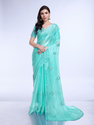 RekhaManiyar Embroidered Bollywood Chiffon Saree(Dark Blue)