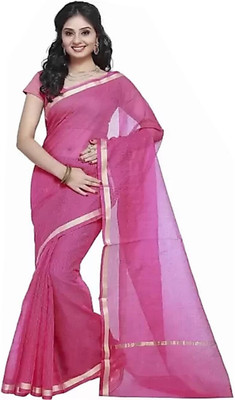 HouseOfCommon Solid/Plain Daily Wear Chanderi, Cotton Blend Saree(Pink)