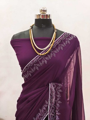 ASHTA Self Design Kanjivaram Georgette, Pure Silk Saree(Purple)