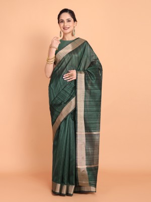 Magmina Woven, Solid/Plain, Embellished Banarasi Silk Blend Saree(Green)