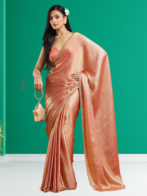 Croza Solid/Plain Bollywood Tussar Silk Saree(Orange)
