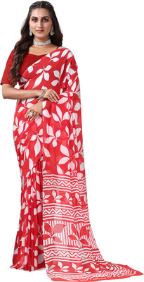 nirmal creation Printed Daily Wear Crepe Saree(Red)