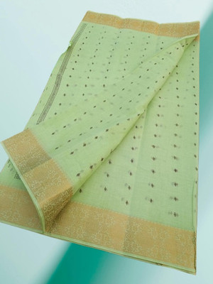 Happy Creation Woven Tant Cotton Blend Saree(Beige)