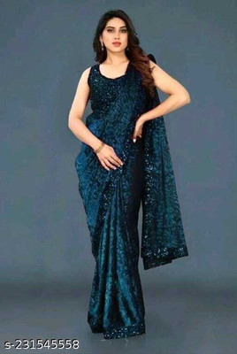 Mirthika Tex Self Design, Printed, Embroidered, Digital Print Bollywood Lycra Blend Saree(Green)